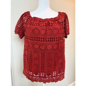 Anthropologie Sunday in Brooklyn Burnt Red Crochet Off-Shoulder Blouse